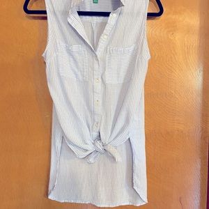 Tie-Up Striped Sleeveless Button Down